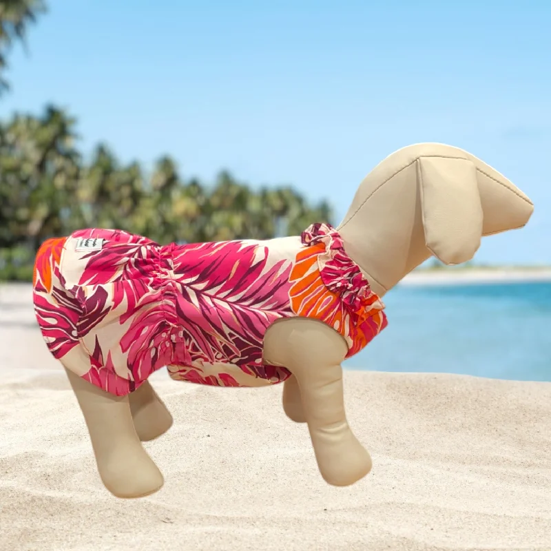 Amazing Deals Island Charm: Pink & Orange Monstera Hawaiian Dog Dress
