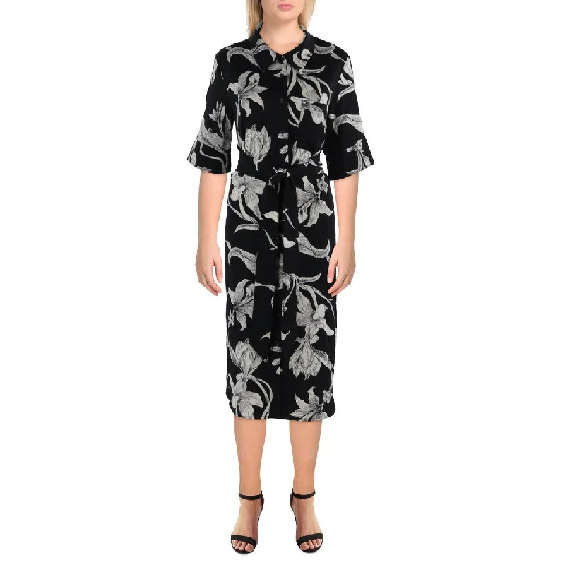 Closeout Sale Womens Floral Print Short Sleeve Shirtdress