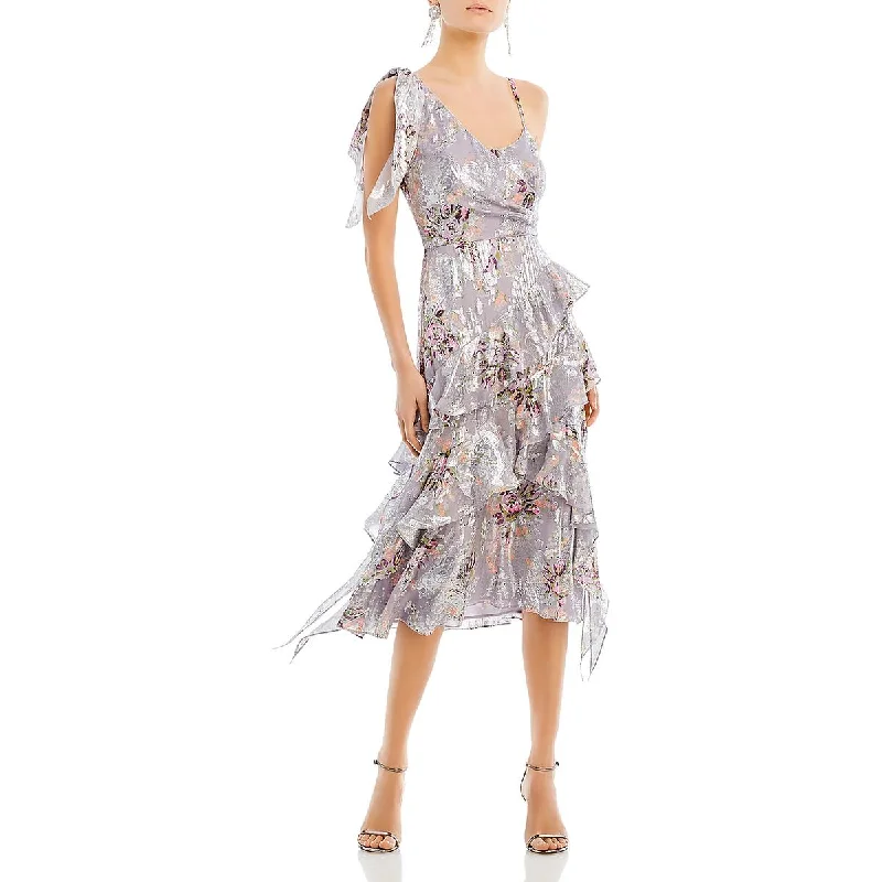 Weekend Deal Trevor Womens Silk Metallic Fit & Flare Dress
