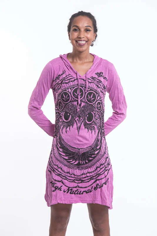 Act Fast Sure Design Women's Weed Owl Hoodie Dress Pink