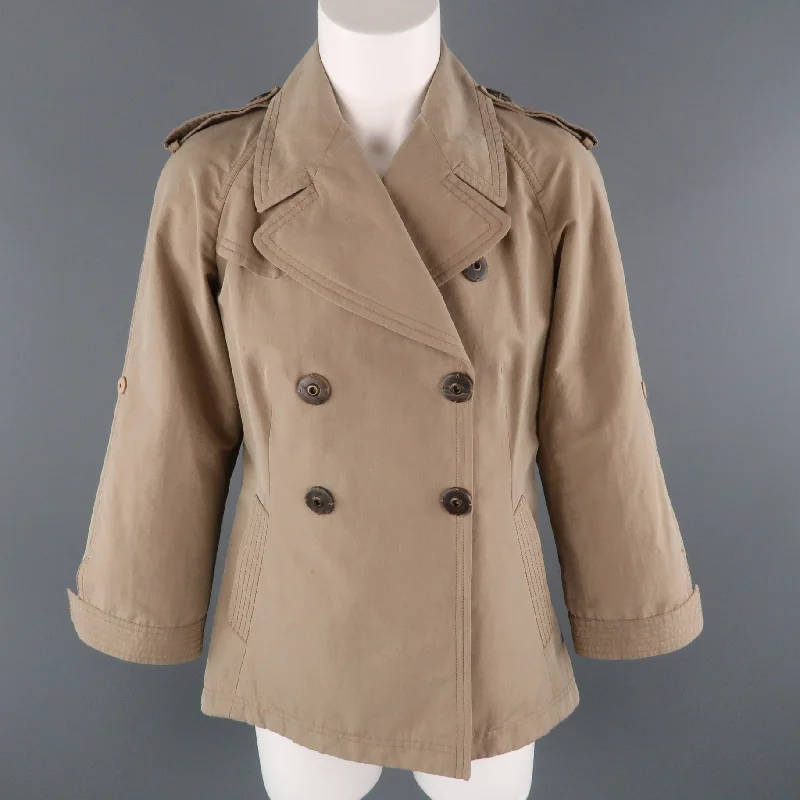 Mega Deal BRUNELLO CUCINELLI Size 4 Khaki Cotton Double Breasted A Line Trench Jacket