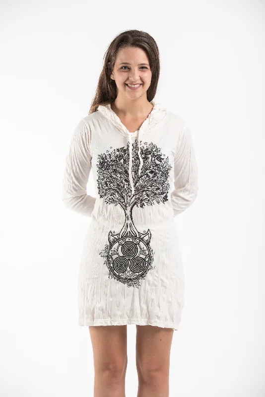 Don't Wait Sure Design Women's Celtic Tree Hoodie Dress White