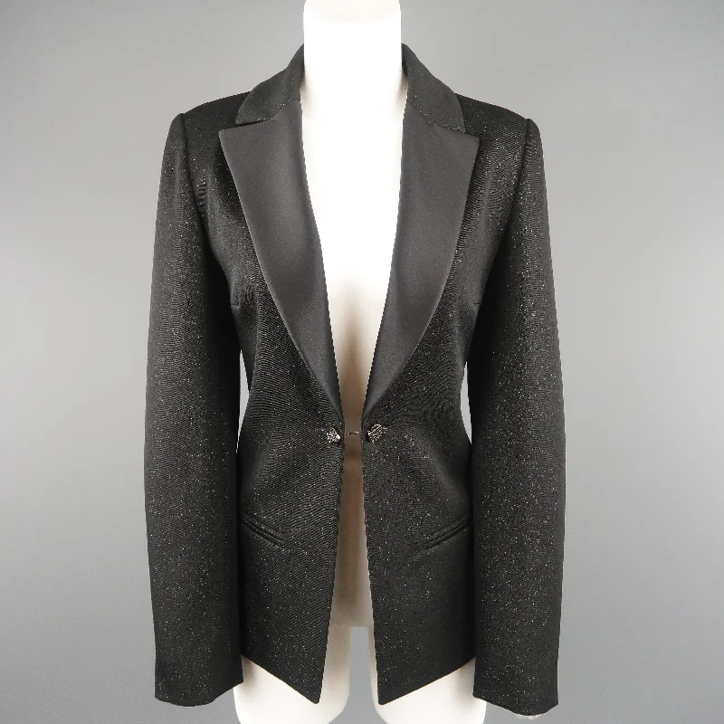 Act Now CHANEL Size 10 Black Sparkle Twill Satin Peak Lapel Tuxedo Jacket