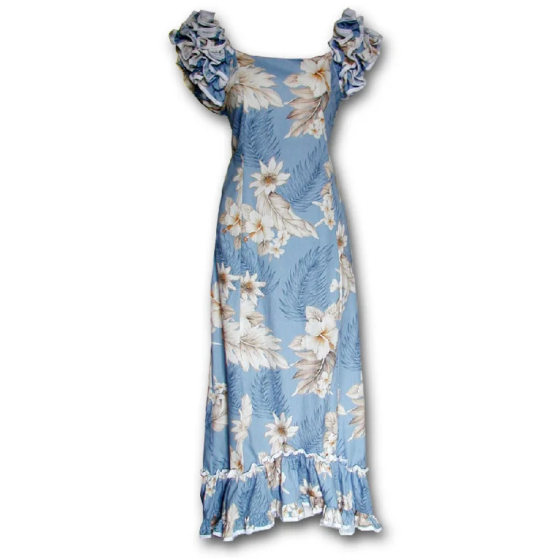 Instant Savings Floral Garden Sky Ruffle Shoulder Muumuu