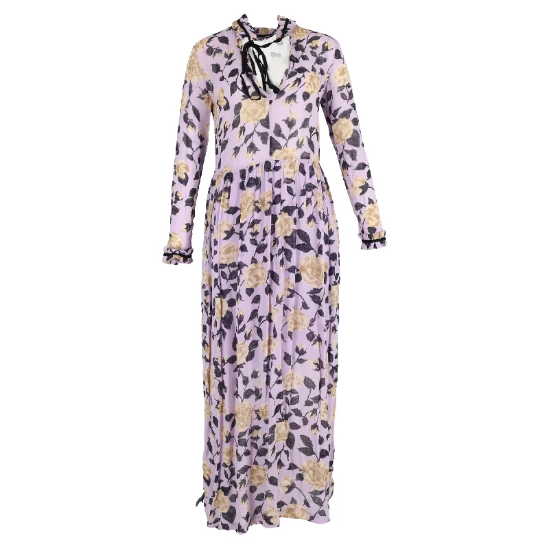 Unmissable Offer Ganni Crepe Georgette Carlton Maxi Dress in Purple Viscose