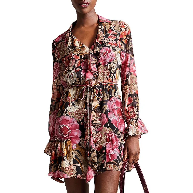 Year-End Sale Womens Tie Waist Ruffled Mini Dress