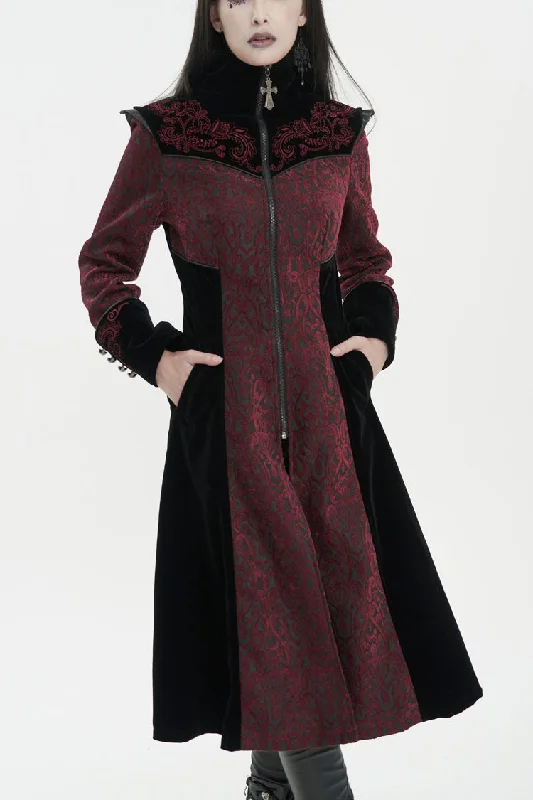 Don’t Miss Out Red Jacquard Studded Mushroom Buckle Metal Cross Embroidered Women's Gothic Coat Don’t Miss Out Red Jacquard Studded Mushroom Buckle Metal Cross Embroidered Women's Gothic Coat