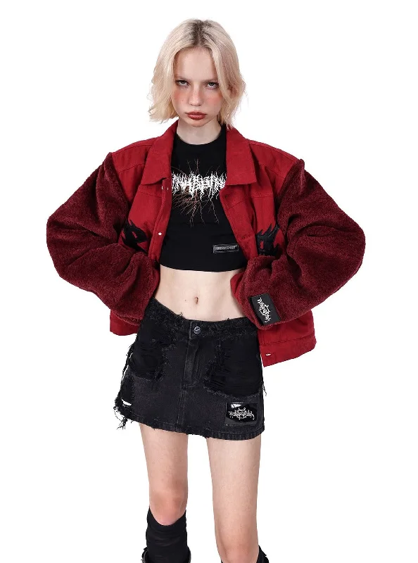 Crazy Deals PINKSPINK Flame Embroidered Textured Jacket - Brown/Red