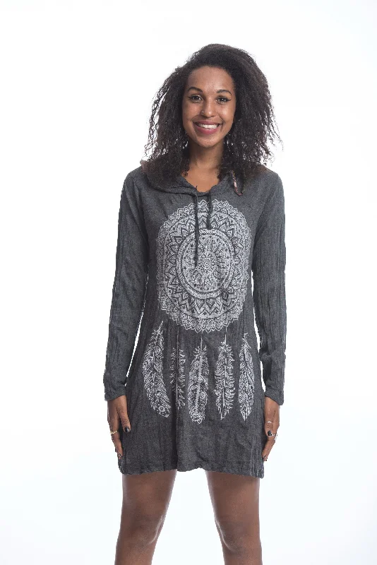 Price Reduction Sure Design Women's Dreamcatcher Hoodie Dress Silver on Black