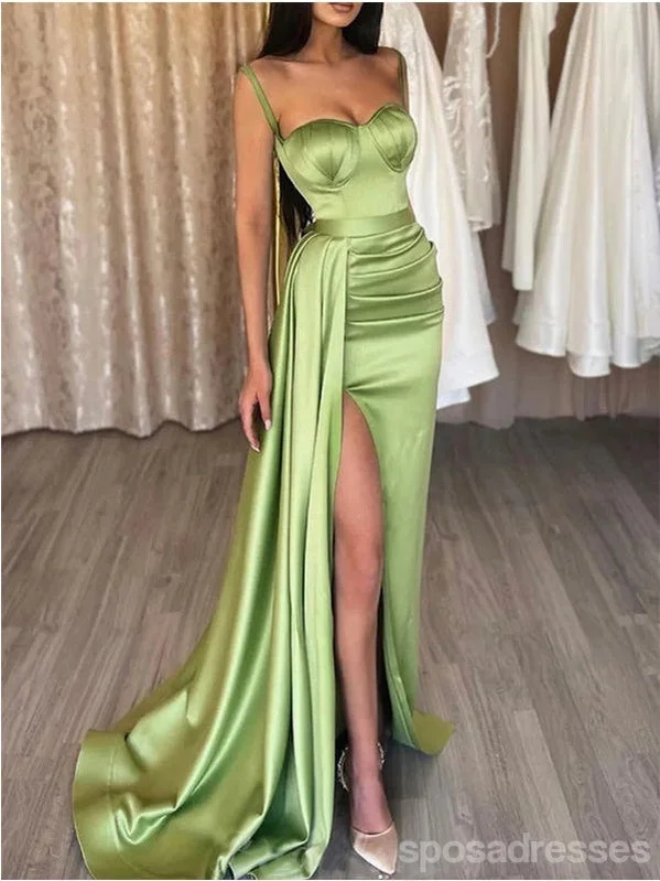 Super Bargain Simple Sage Mermaid Spaghetti Straps High Slit Cheap Long Prom Dresses,12966 Super Bargain Simple Sage Mermaid Spaghetti Straps High Slit Cheap Long Prom Dresses,12966