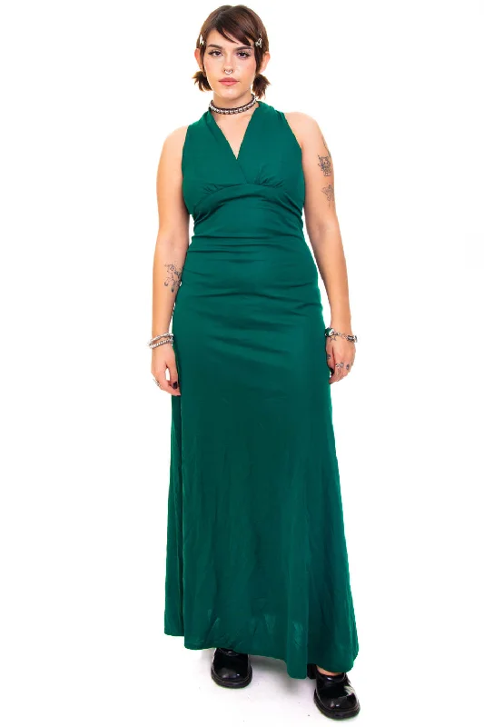 Deep Discounts Vintage 70's Wicked Green Maxi Dress - M/L