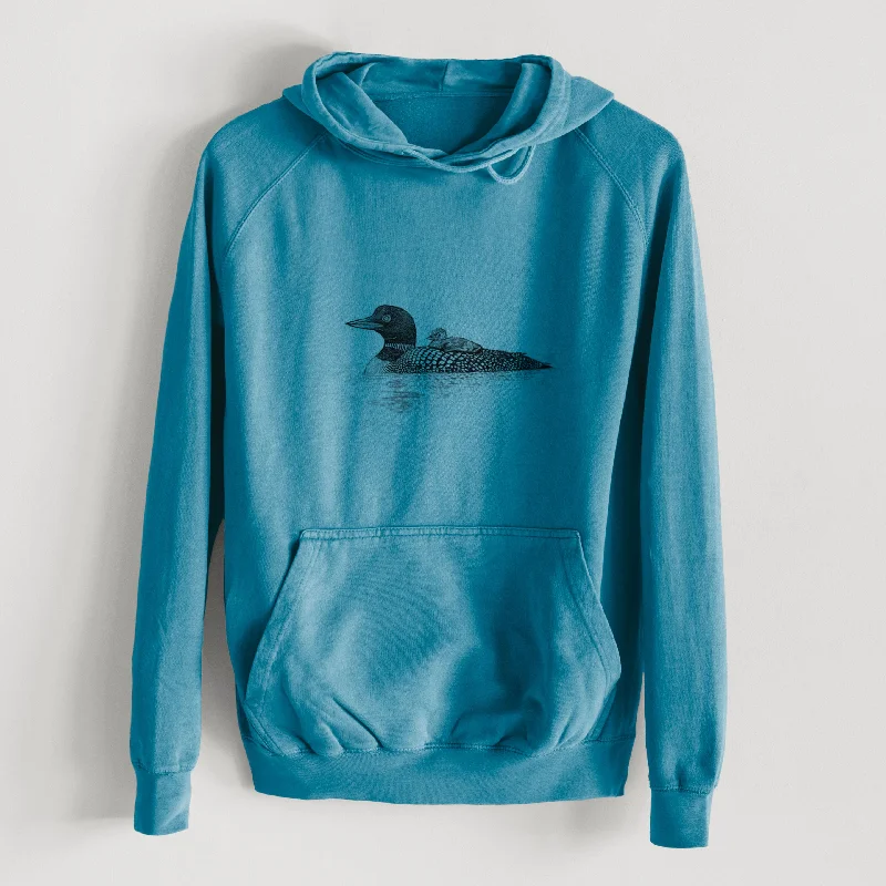 Stock Clearance Common Loon with Chick - Gavia immer  - Mid-Weight Unisex Vintage 100% Cotton Hoodie