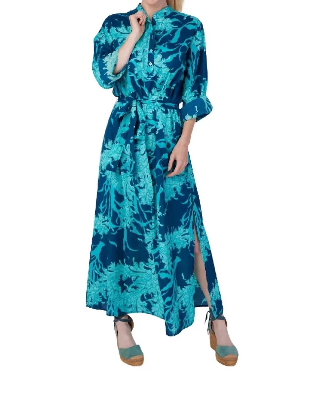 Warehouse Sale Elina Coral Print Maxi Dress In Navy Aqua Coral