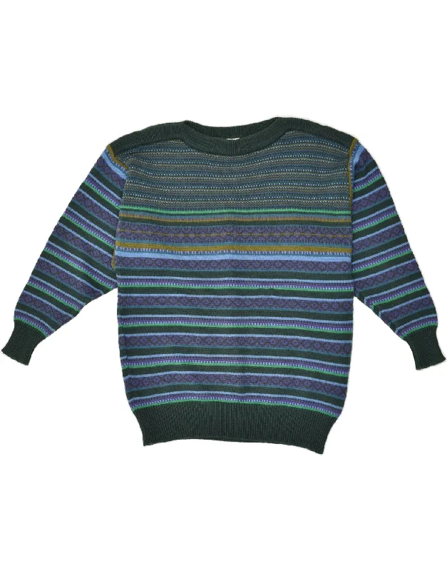 Special Offer VINTAGE Womens Boat Neck Jumper Sweater EU 38 Medium Green Fair Isle