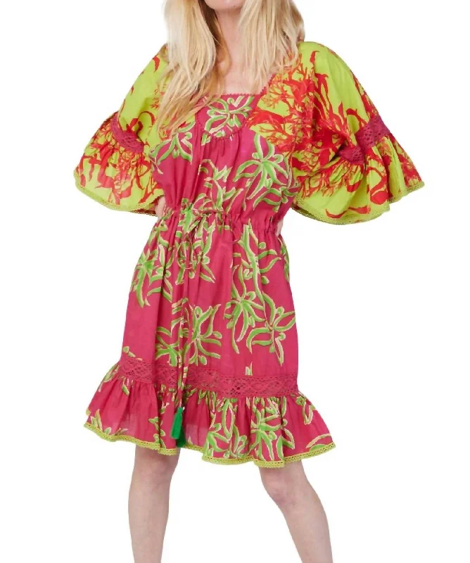 Incredible Offers Sandra Tropical Print Mini Dress In Raspberry Lime Combo