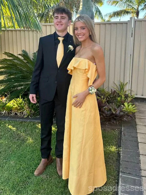 Low Prices Pretty Yellow A-line Long Party Prom Dresses Ideas,Evening Gowns,13866