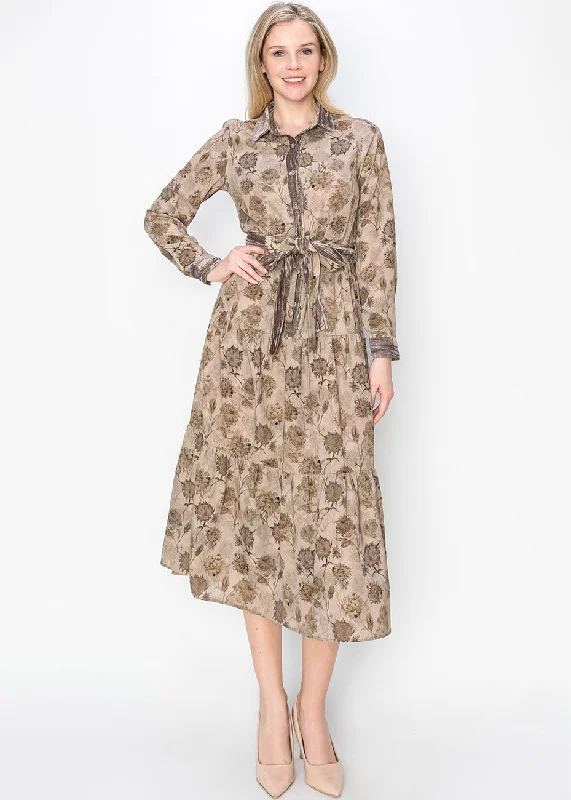 Must-Have Deals Taupe Garden Print Midi Dress