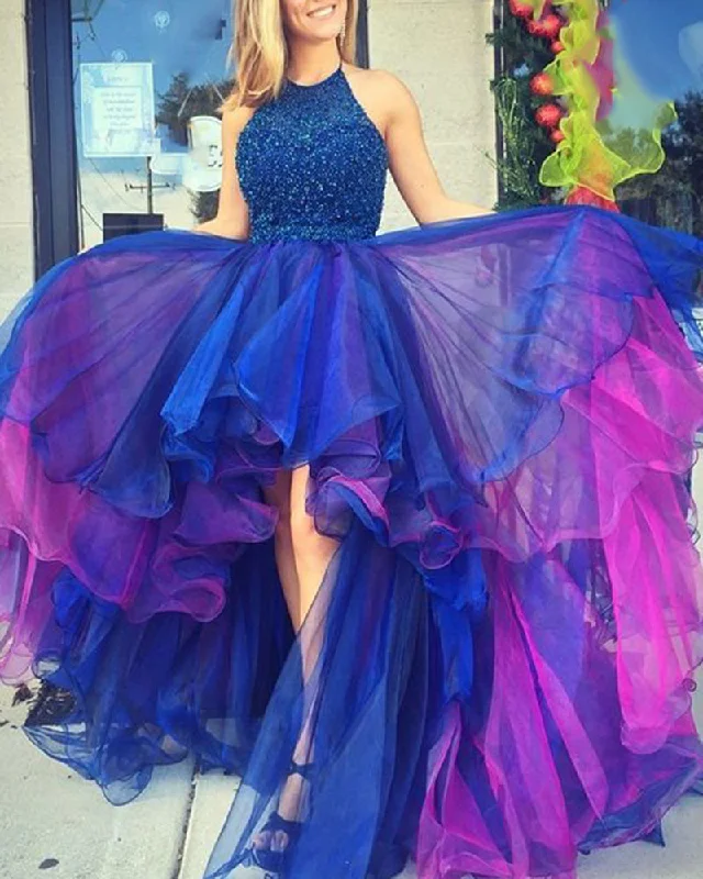 Limited Edition Flattering Blue Rhinestone silhouette Mesh Hi low Prom Dress Girls Senior Graduation Gown for Party Limited Edition Flattering Blue Rhinestone silhouette Mesh Hi low Prom Dress Girls Senior Graduation Gown for Party