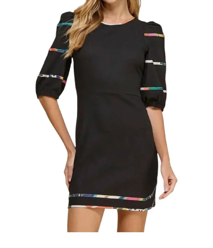 Limited Quantity Round Neckline Contrast Binding Detail Dress In Black