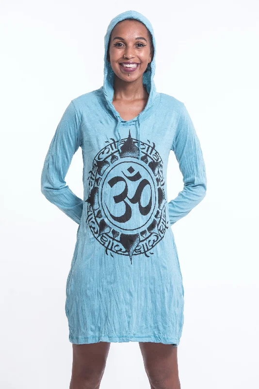 Discount Mania Sure Design Women's Infinitee Ohm Hoodie Dress Turquoise