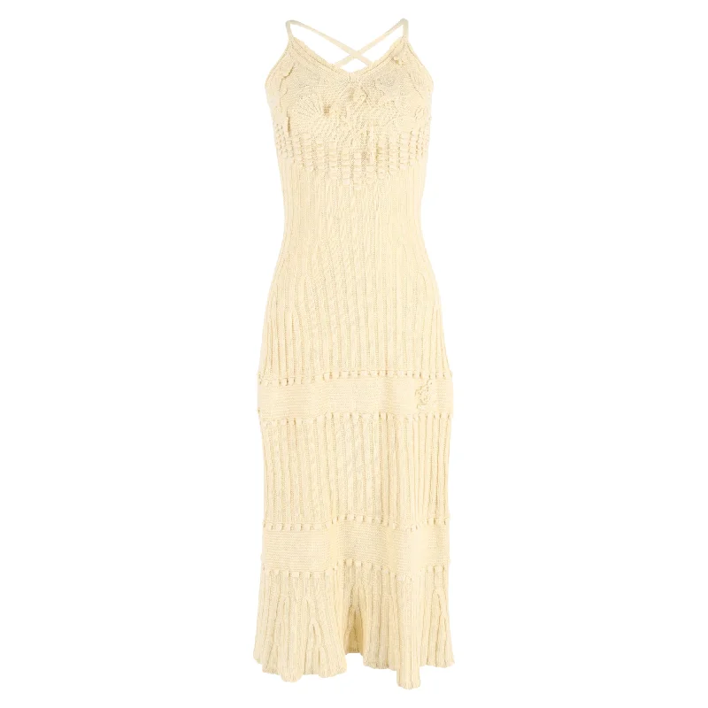 Savings Spectacular Etro Midi Knitted V-Neck Dress in Yellow Linen