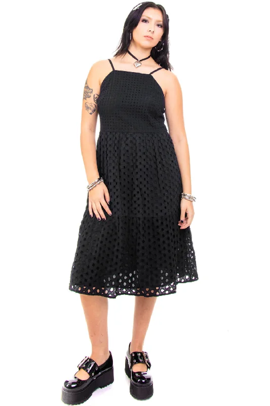 Hurry In Vintage Y2K Black Eyelet Dress - M
