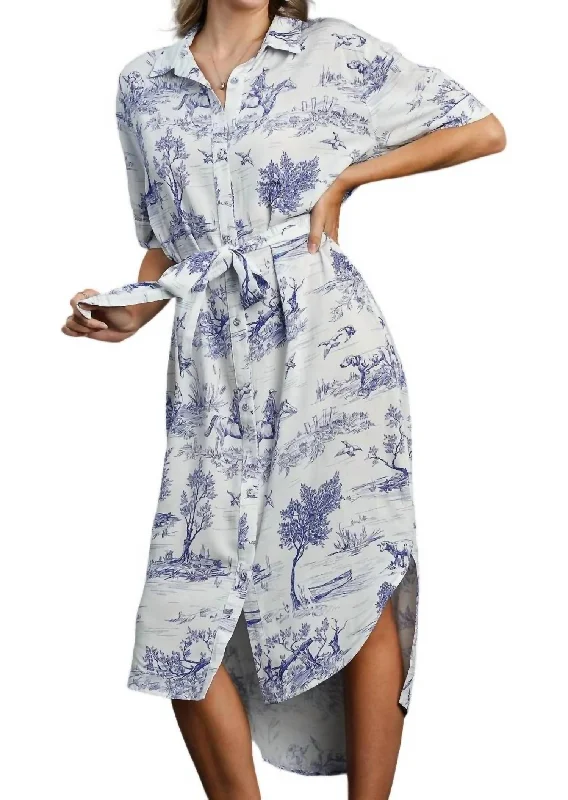 Price Meltdown Landscaped Midi Dress In Blue