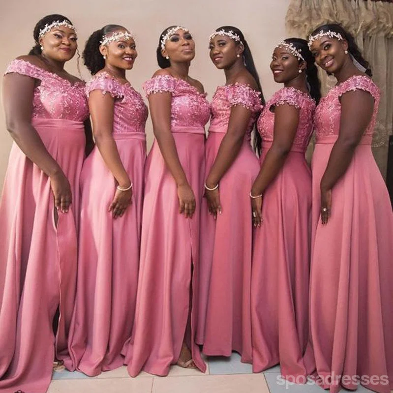 Buy Now Pink Off Shoulder A-line Side Slit Cheap Long Bridesmaid Dresses Online,WG1659 Buy Now Pink Off Shoulder A-line Side Slit Cheap Long Bridesmaid Dresses Online,WG1659