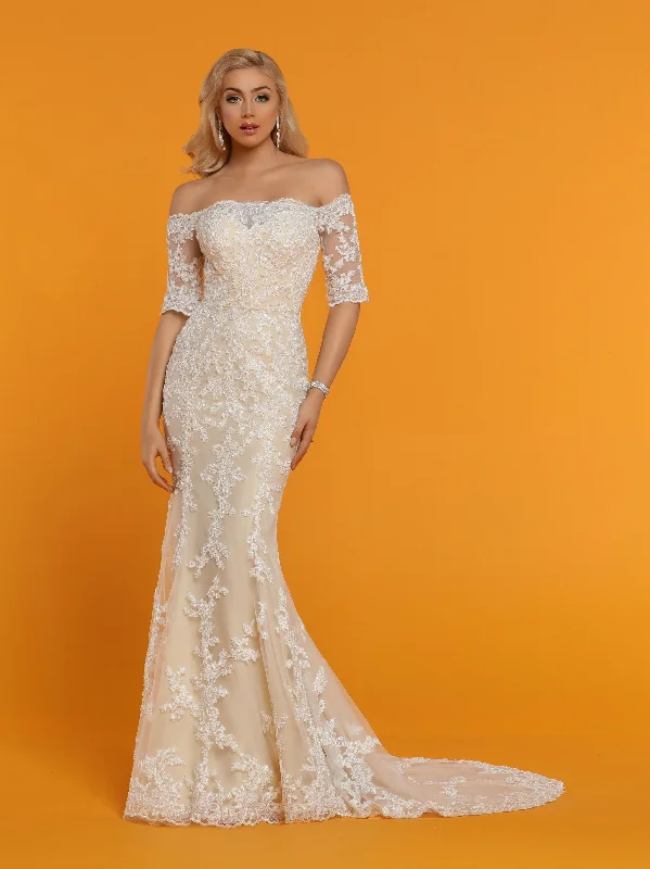 Bargain Bin Davinci Bridal 50529 Fitted Mermaid Wedding Dress Sheer Off Shoulder Lace Sleeves Bargain Bin Davinci Bridal 50529 Fitted Mermaid Wedding Dress Sheer Off Shoulder Lace Sleeves