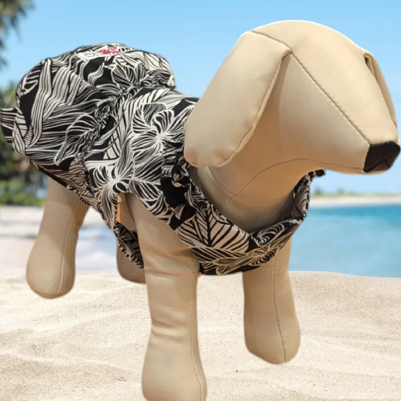 New Deals Plumeria Elegance: Black & White Classic Hawaiian Dog Dress