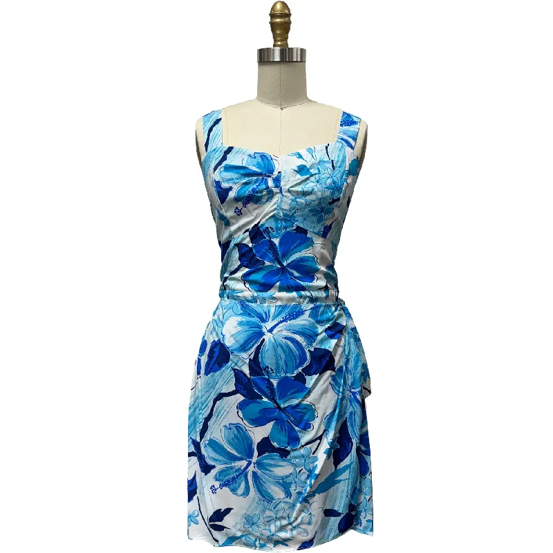 Buy More, Save More Watercolor Hibiscus Blue Sarong Dress