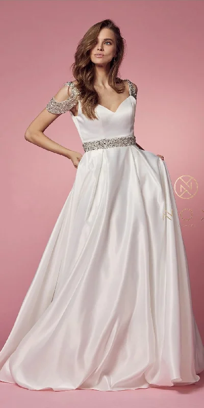 Special Price Nox Anabel R224W Size 4, 8, 16 White Long Satin A Line Ballgown Pockets Off the shoulder Dress Pageant Bridal Special Price Nox Anabel R224W Size 4, 8, 16 White Long Satin A Line Ballgown Pockets Off the shoulder Dress Pageant Bridal