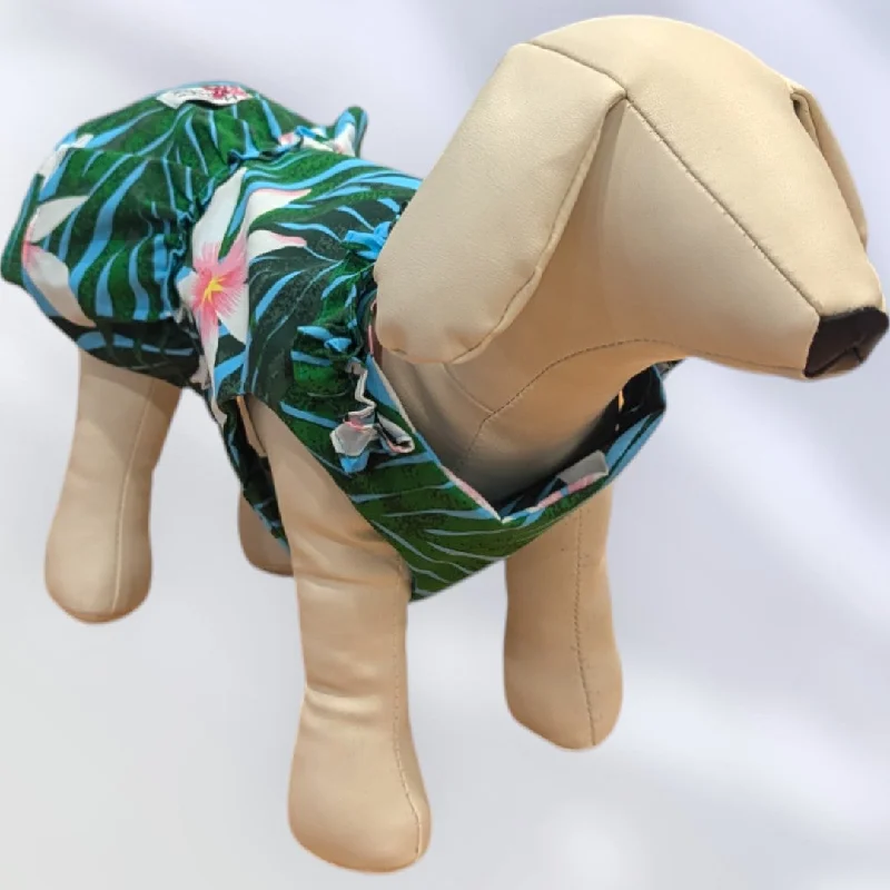 Closeout Sky Blossoms: Light Blue Plumeria Hawaiian Dog Dress