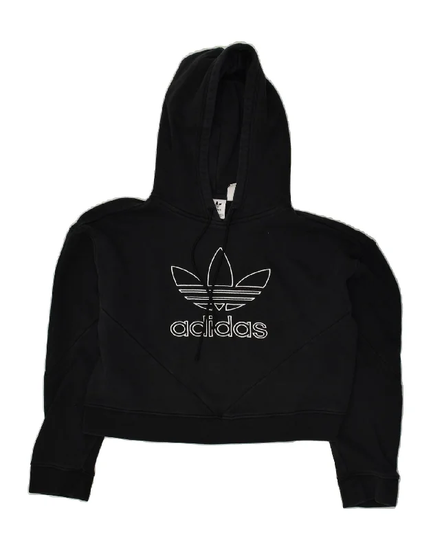 Limited Availability ADIDAS Womens Graphic Crop Hoodie Jumper UK 8 Small  Black Cotton