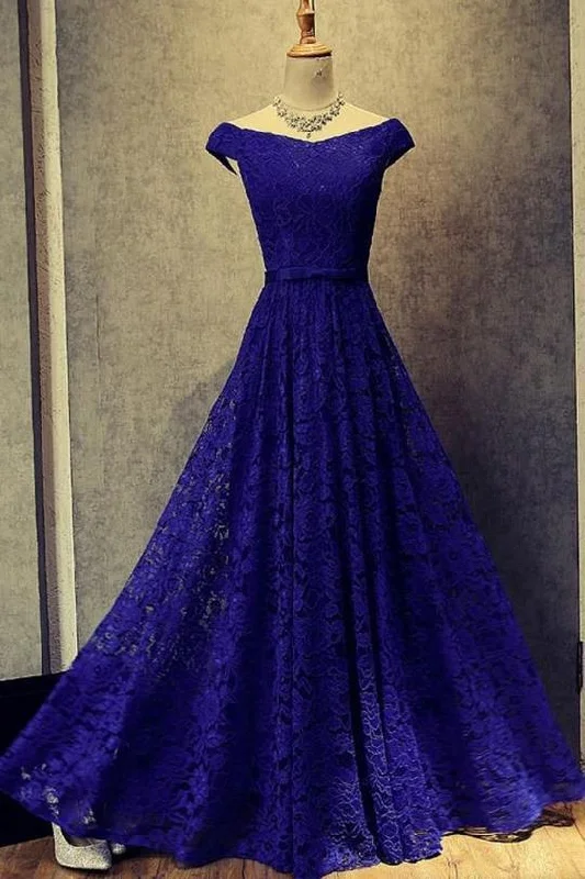 Today’s Special modest cap sleeves royal blue lace long prom dress, BD7675