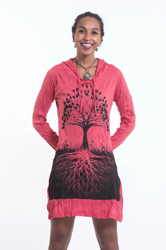 New Arrival Sure Design Women's Tree Of Life Hoodie Dress Red