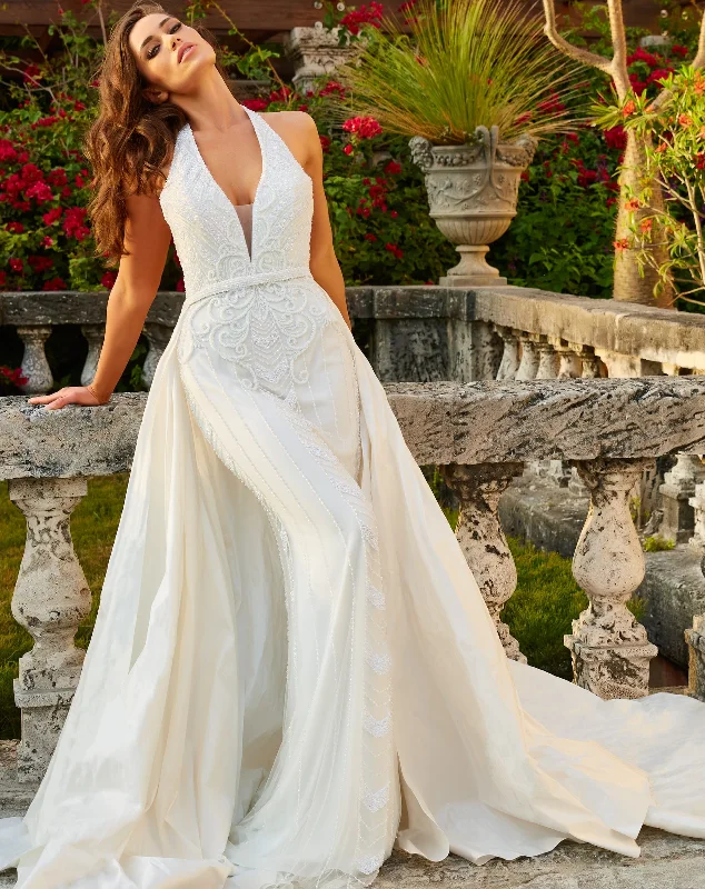 Great Bargains Jovani Bridal JB07451 Beaded Halter Wedding Dress Overskirt Bridal Gown Of White Great Bargains Jovani Bridal JB07451 Beaded Halter Wedding Dress Overskirt Bridal Gown Of White