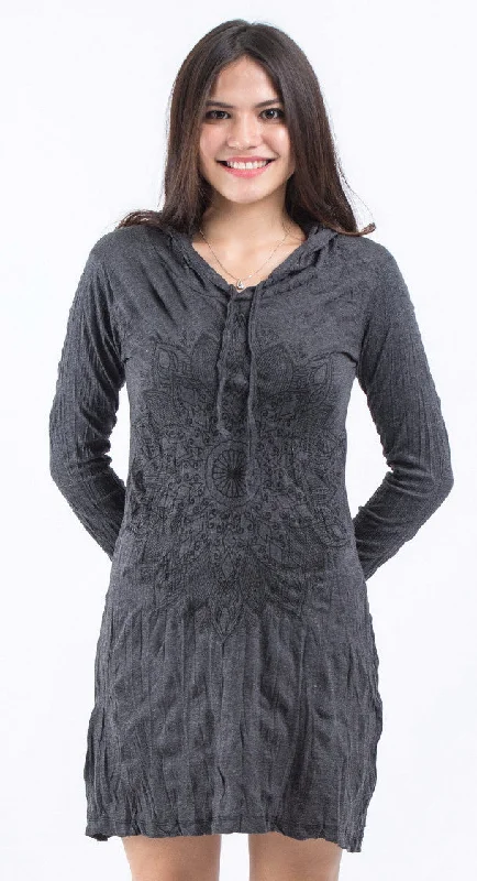 Final Clearance Sure Design Womens Lotus Mandala Hoodie Dress Black