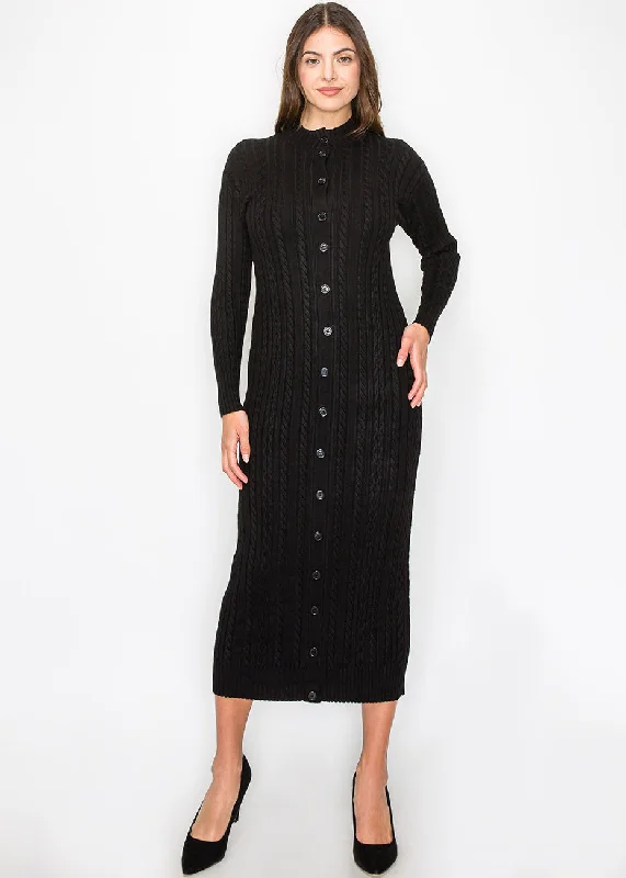 Limited Time Black Cable Knit Button-Down Dress