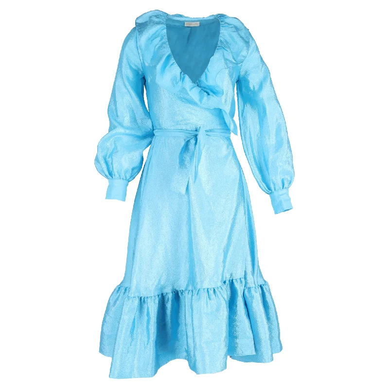 YEAR-End Sale Stine Goya Steffi Ruffle Trim Wrap Dress in Light Blue Polyester