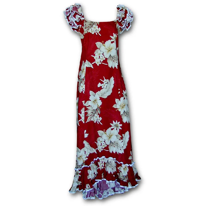 Limited Time Discount Floral Garden Red Ruffle Shoulder Muumuu
