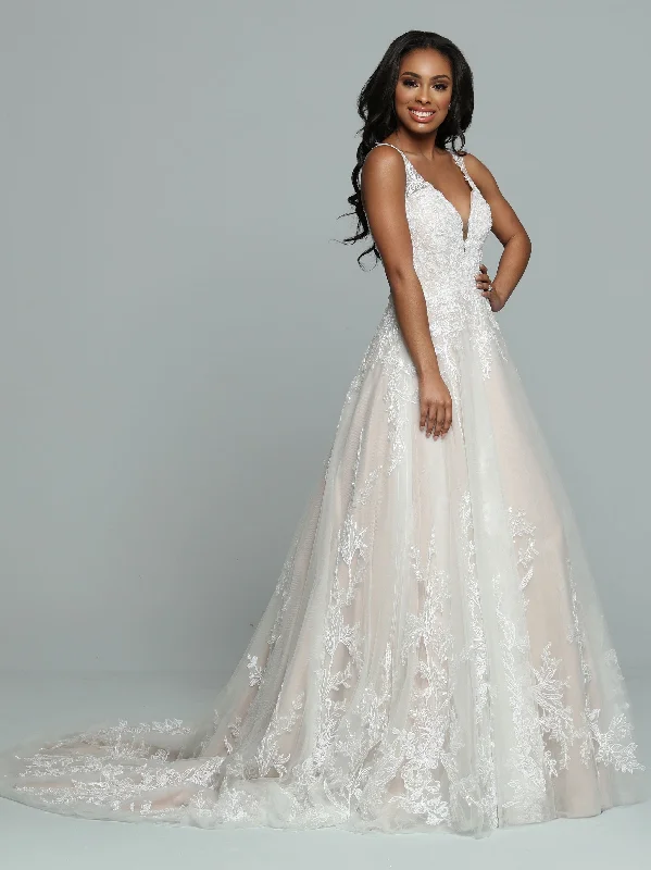 Super Sale Davinci Bridal 50672 A line Lace Ballgown Wedding Dress Sheer Back Bridal Gown