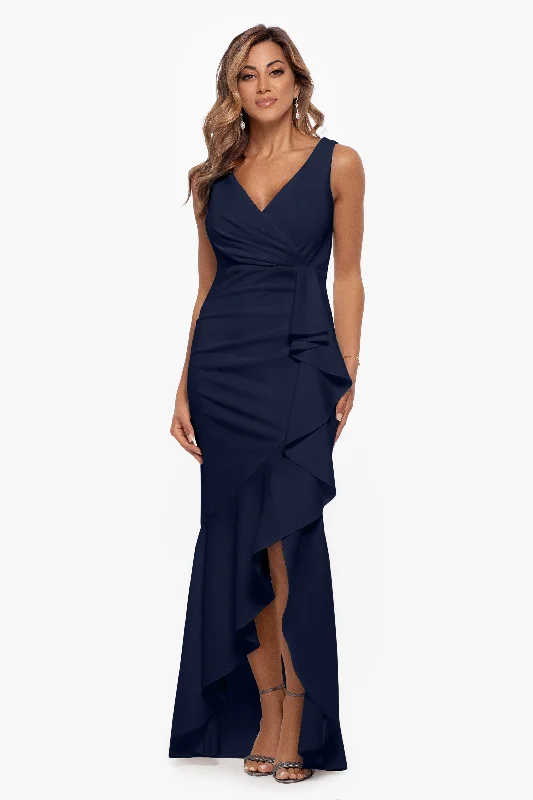 Mega Sale "Candace" Long V- Neck Hi Low Cascade Dress