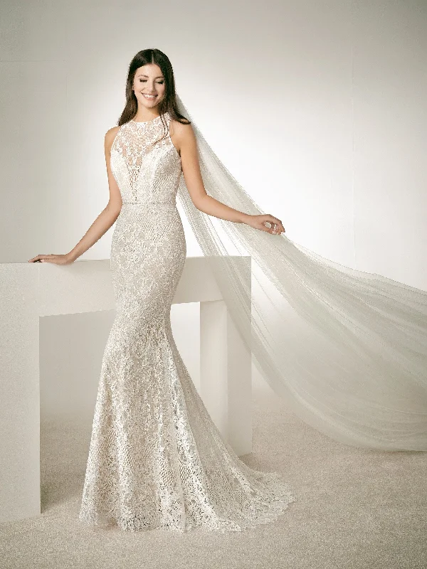 New Arrival White One Bridal RAF Size 8 Lace Mermaid Wedding Dress Sheer high halter neckline sexy New Arrival White One Bridal RAF Size 8 Lace Mermaid Wedding Dress Sheer high halter neckline sexy