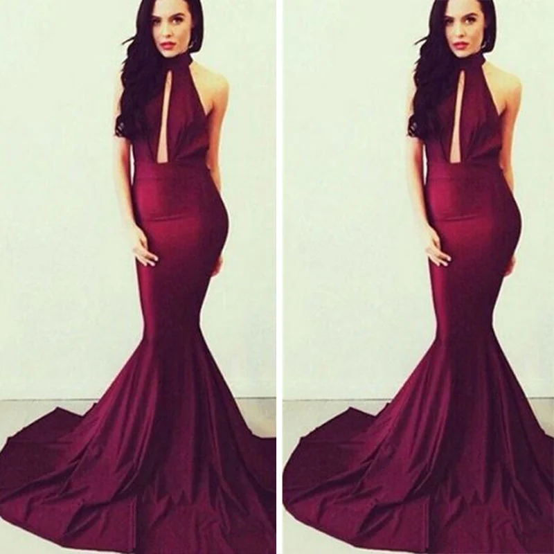 Season Finale Sale Sexy Halter Prom Dress Burgundy Women Deep V Neck Evening Long Dresses vestido de noche Season Finale Sale Sexy Halter Prom Dress Burgundy Women Deep V Neck Evening Long Dresses vestido de noche