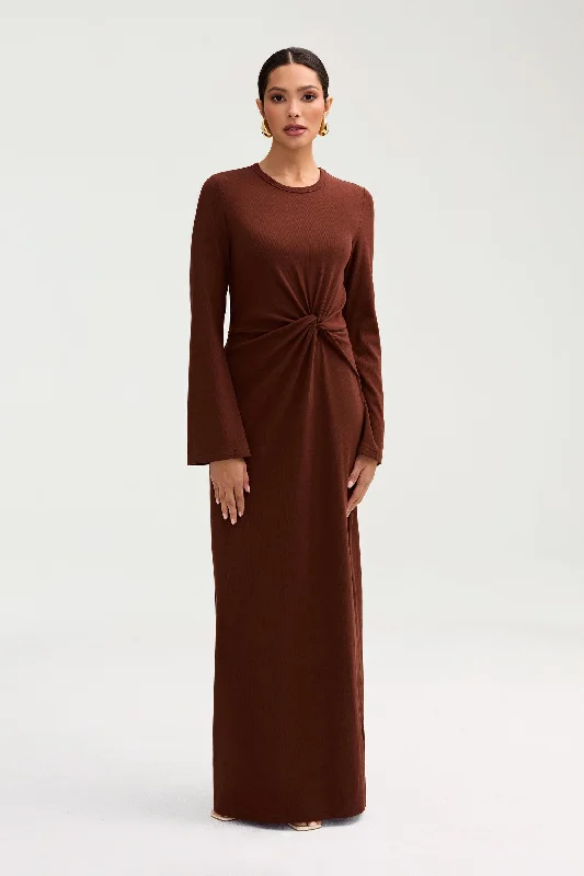 Take Advantage Aissia Ribbed Twist Front Maxi Dress - Chocolate
