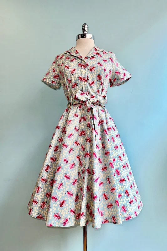 Low Prices Pink and Light Blue Bee Knee-Length Shirtwaist Dress by Eva Rose