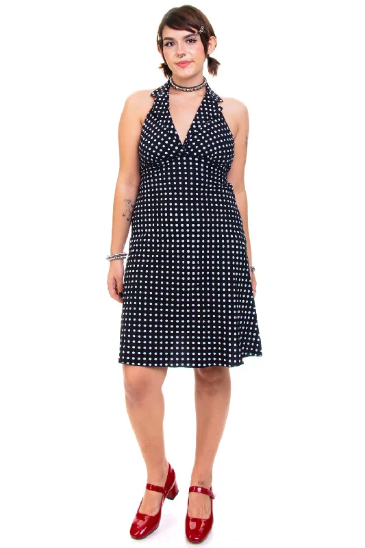 Deal Mania Vintage Y2K Miss Polka Dot Halter Dress - L