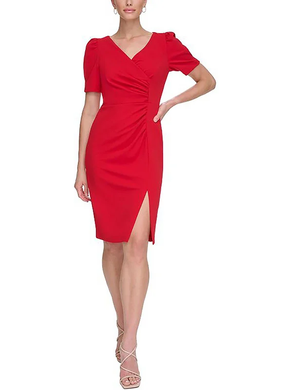 Midnight Madness Womens Ruched Midi Cocktail And Party Dress