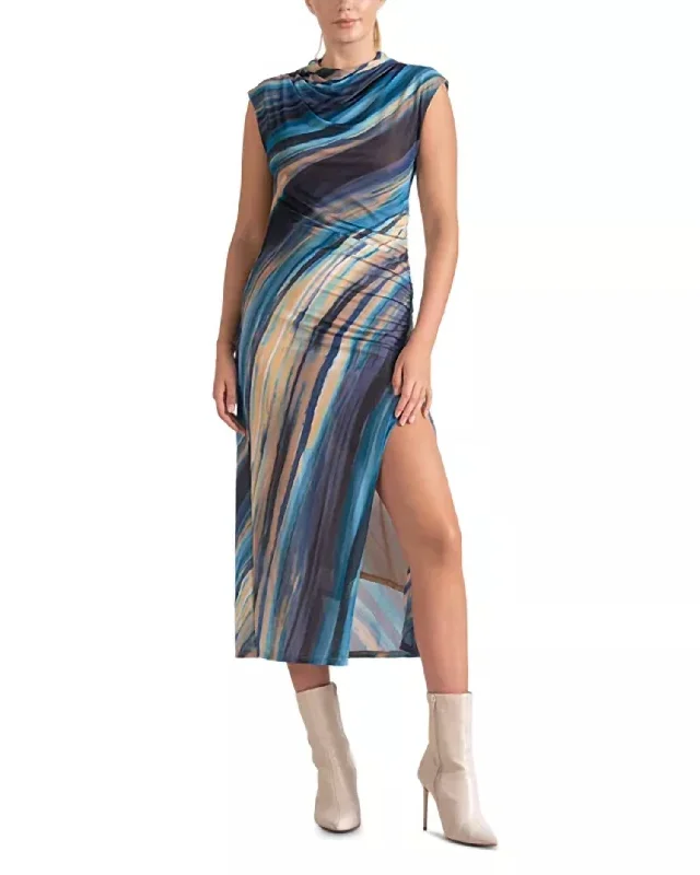 Amazing Deals Mock Neck Tank Dress In Blue Oslo Print
